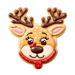 Reindeer Christmas sugar cookie, isolated on transparent background