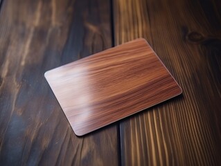 Brown bank credit card on wooden table isolated AI