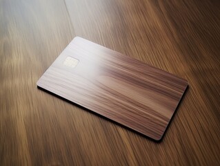 Brown bank credit card on wooden table isolated AI