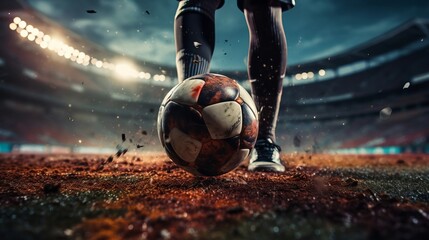 Legs of football player and soccer ball