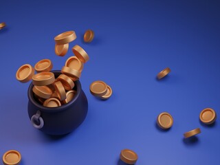 money and coins in a pot