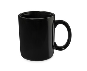 One black ceramic mug isolated on white