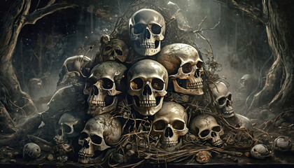 Piled skulls 01 - obrazy, fototapety, plakaty