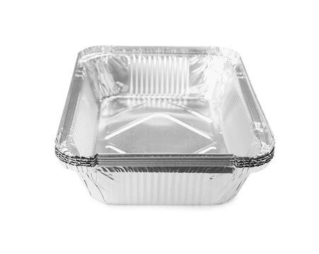 Stacked aluminum foil containers isolated on white