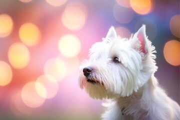 Close-up of cute dog with beautiful bokeh background