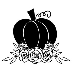 pumpkin svg silhouette with beautiful flower, floral pumpkin