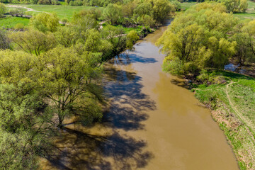 Aerial view of the river during flood