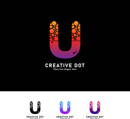 Letter U with dots logo vector template. Vector alphabet Illustration of a Colorful  logotype with Bubbles. Suitable for business, technology, poster, initial name  © Nickpd