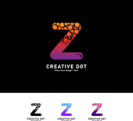 Letter Z with dots logo vector template. Vector alphabet Illustration of a Colorful  logotype with Bubbles. Suitable for business, technology, poster, initial name 