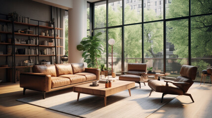 Modern luxury living room with Leather Couch