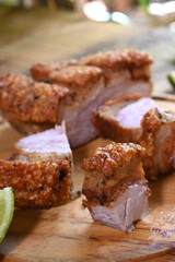 crackling, fried pork skin pururuca, pork pancetta brazilian food