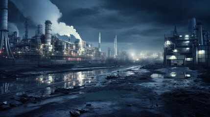 Captivating Scene of a Majestic Industrial Steel Factory with Billowing Smoke and Reflecting on the Calm Waters Beneath