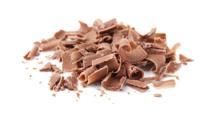 Pile of tasty chocolate shavings isolated on white