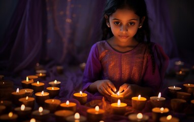 Colorful candles burning for diwali celebration
