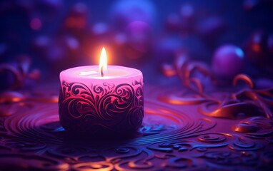 Obraz na płótnie Canvas Colorful burning candles on purple background for diwali celebration