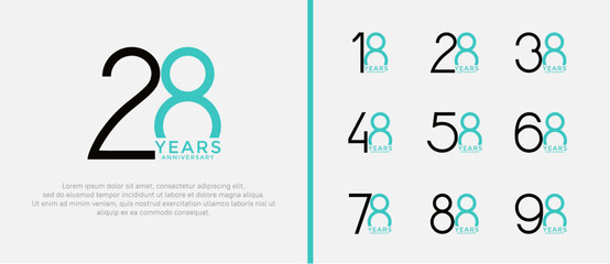 set of anniversary logo black and green color on white background for celebration moment