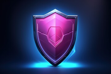 Fototapeta premium Shield digital illustration, blue, purple and pink colors, security and privacy concept. Generative AI