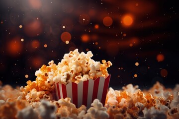 Cinema popcorn illustration, entertainment and leisure concept. Generative AI - obrazy, fototapety, plakaty