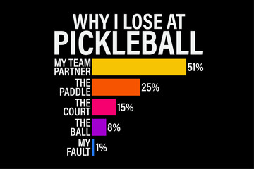 Why I Lose at Pickleball Humor Funny Pickleballers T-Shirt Design - obrazy, fototapety, plakaty