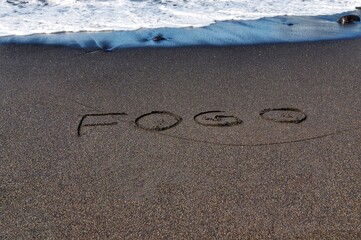 Fogo inscribed on beach