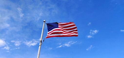 US Flag, Blue Sky, Clouds