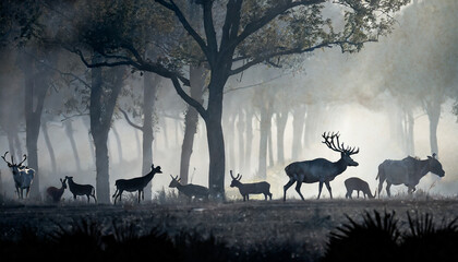 Animals walking in the fog 01