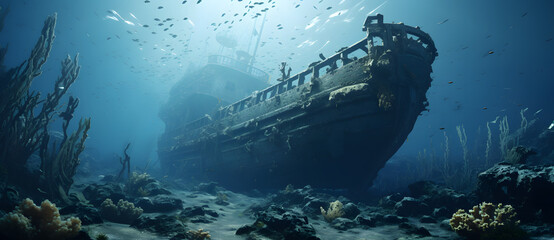 ancient underwater shipwreck 2 - obrazy, fototapety, plakaty