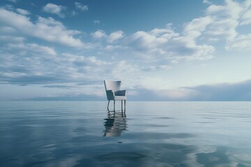 Fototapeta na wymiar Free photo single chair reflecting on a water surface on a stormy day Generative AI