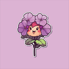 geranium sticker. kawaii cartoon illustration