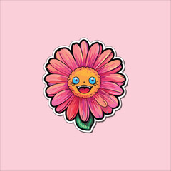 gerbera daisy sticker. kawaii cartoon illustration
