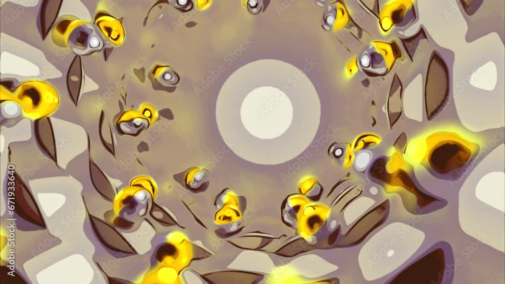 Poster sci fi background with technological tunnel. design. rolling tiny colorful spheres around the uneven