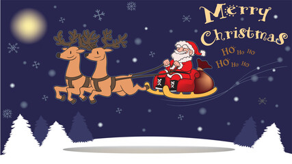 Santa Claus rides a reindeer to deliver gifts on Christmas Day.