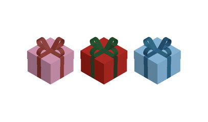 Pink and Red and Bule gift box bow ribbon 3d icon realistic vector illustration