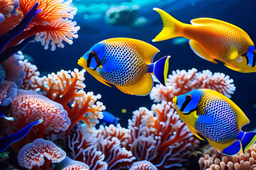 colorful fish and coral reefs in the blue sea
Generative AI