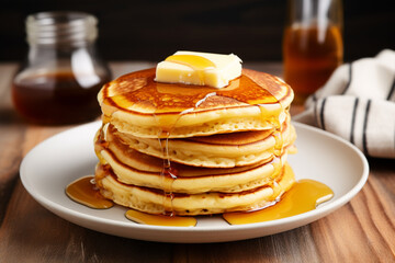  Stack of pancakes with butter and syrup 