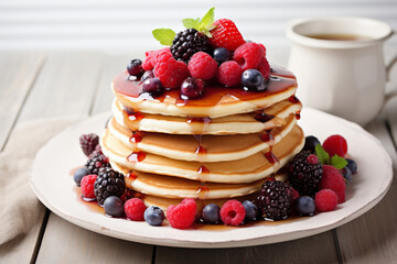 Plate with tasty pancakes and berries 