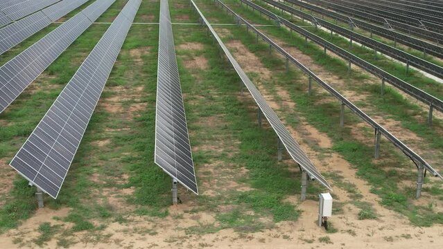 Circular motion video of solar farm with bifacial modules and tracker