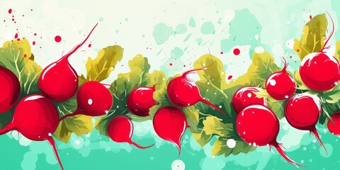 Abstract illustration of fresh radishes with copy space. 
