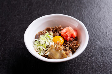 Grilled pork with scallion and egg rice