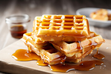 Belgium waffles with maple syrup - obrazy, fototapety, plakaty