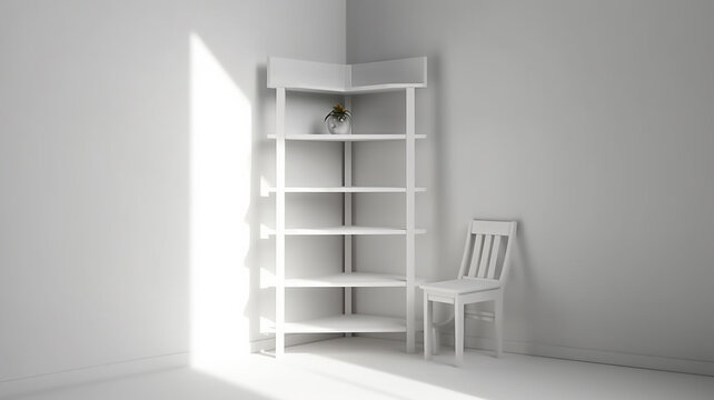 White bookshelf in empty room, 3d render illustration.
generativa IA