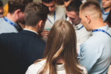 Group team of young people working together during contest competition, corporate business teamwork and solve the problem, company coworkers and colleagues, team members brainstorm, finding solution