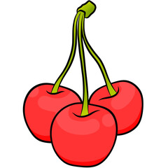 cherry isolated on transparent background, cartoon style icon 
