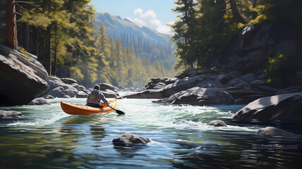 a kayaker navigating through a winding river