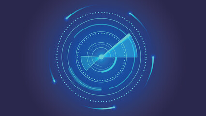 Blue radar scanning vector graphics, abstract technology background.