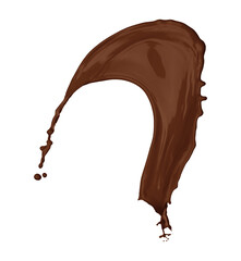 One chocolate color splash on white background
