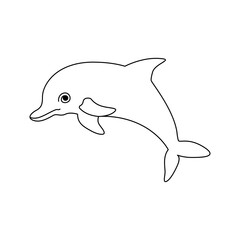 Dolphin fish jumps out of the water continuous one line outline vector drawing illustration