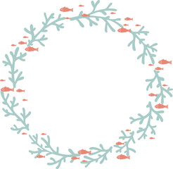 Coral reef with School of fish wreath for decoration on summer Christmas holiday event.