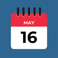 may 16 calendar reminder. 16 may daily calendar icon template. Calendar 16 may icon Design template. Vector illustration