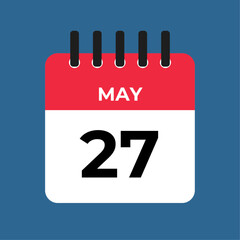may 27 calendar reminder. 27 may daily calendar icon template. Calendar 27 may icon Design template. Vector illustration